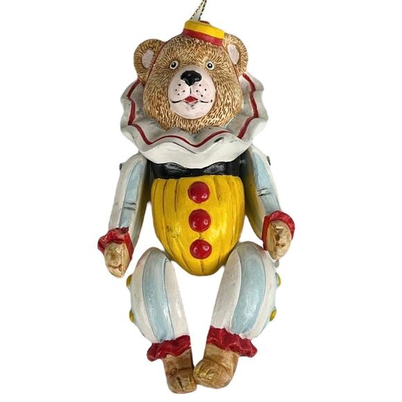 VTG 80s Vandor Wooden Bear Circus Clown ORNAMENT 5" Christmas Jointed Wiggle Man - Picture 1 of 4